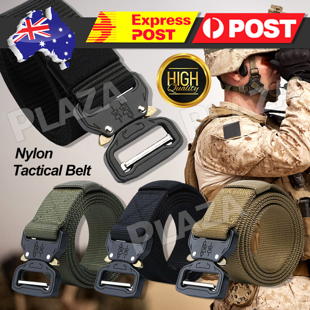 Auplaza Mens Tactical Belt Nylon Heavy Duty Military Black 3.8cm 125cm Buckle