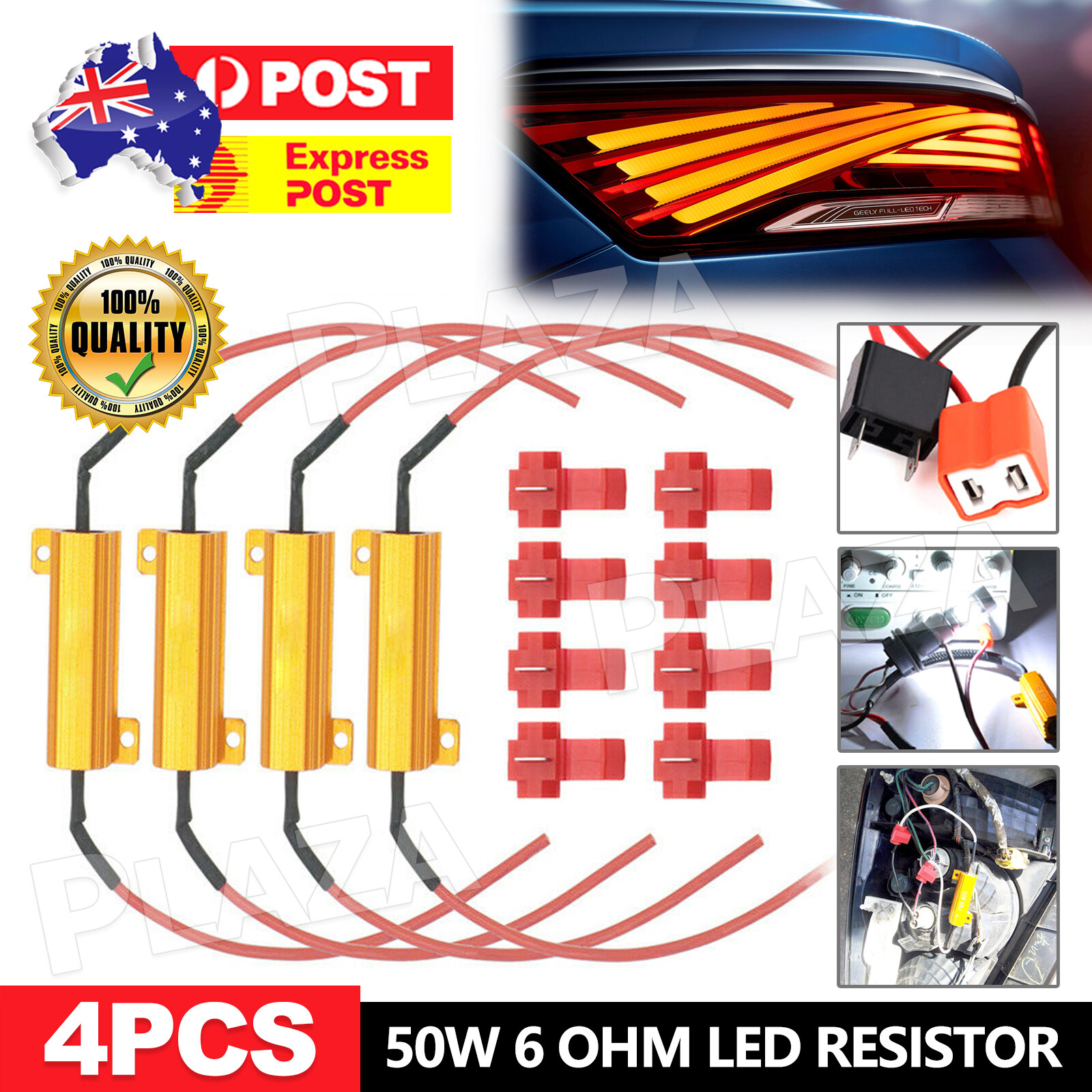 4pcs 50W LED Load Resistor 12V Turn Signal Hyper Flash Decoder 8x T-Taps