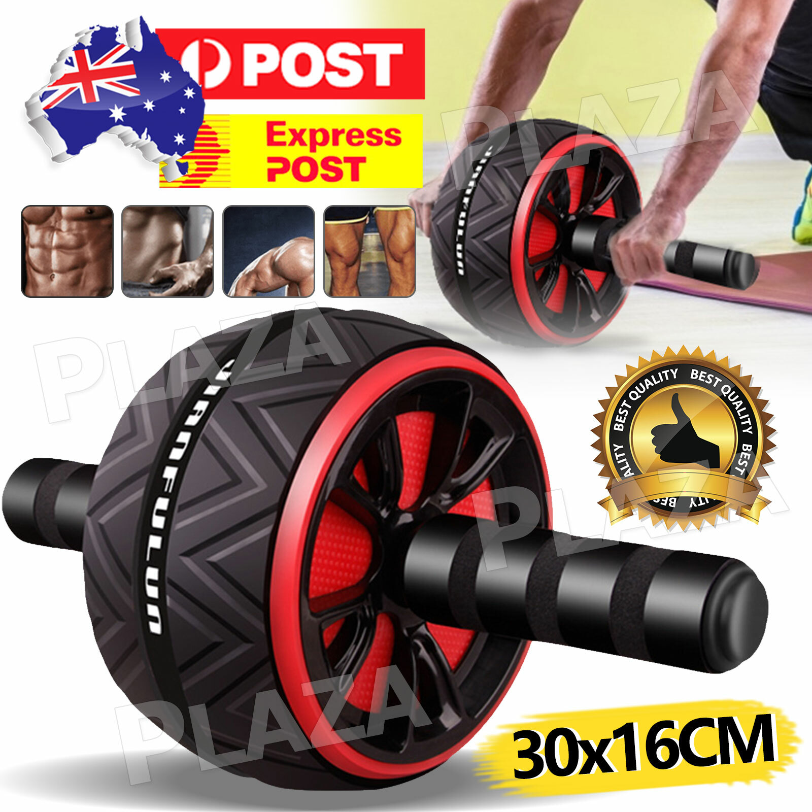 AB Abdominal Roller Wheel Core Workout Home Gym Red 30cm Arm Support ABS steel