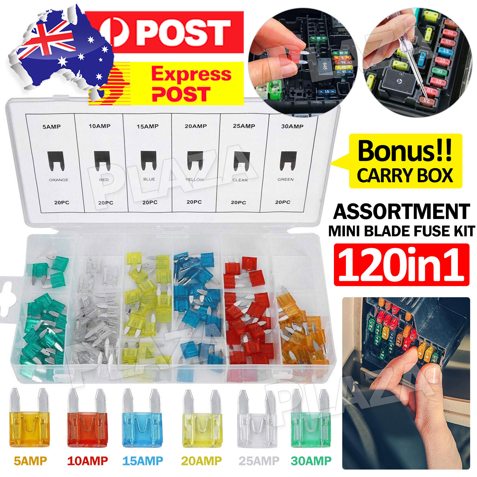 120pc Low Profile Blade Fuse Assortment Kit 5A-30A Car Truck SUV Storage Case