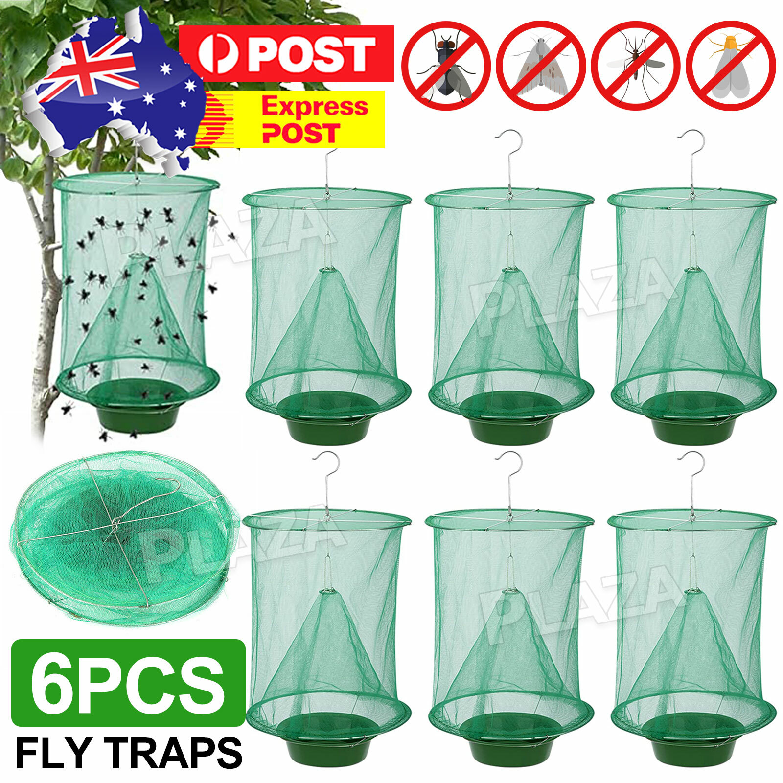 auplazaplace 6pcs Green Fly Traps Reusable Hanging Insect Net Iron Wire 23.5cm