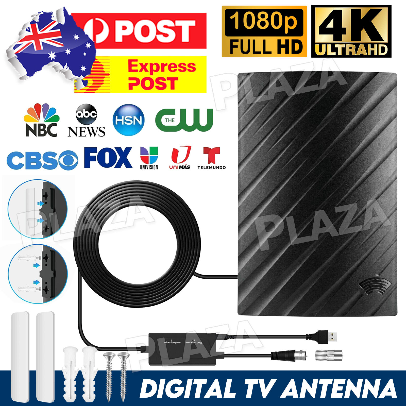 Digital TV Antenna HDTV Amplified 4K 1080P 600 Miles 39dB Indoor Outdoor Black