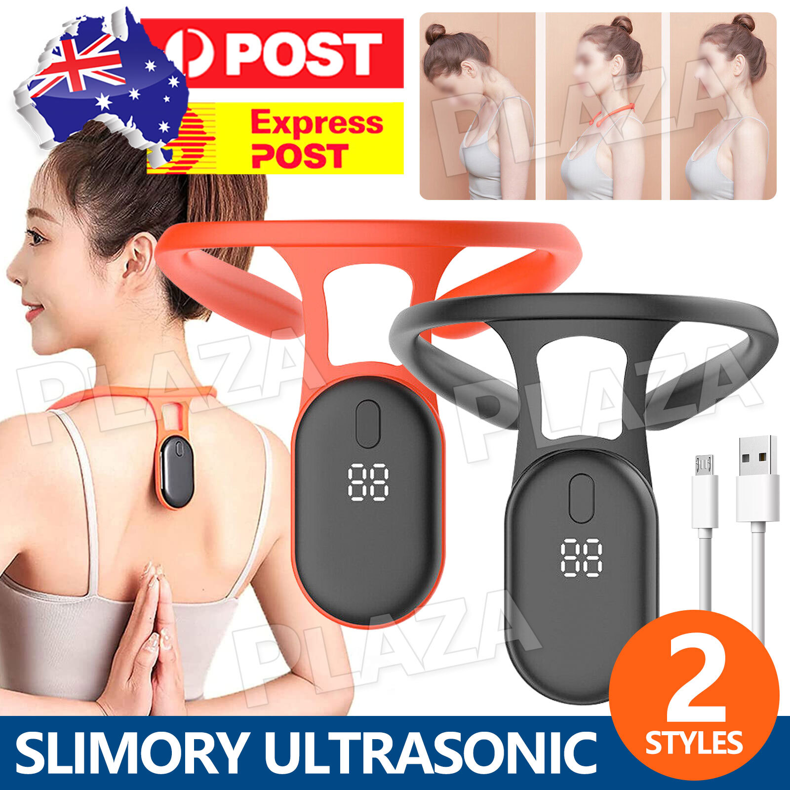 Slimory Ultrasonic Lymphatic Neck Massager USB Charging Black ABS 11.9x13.8CM