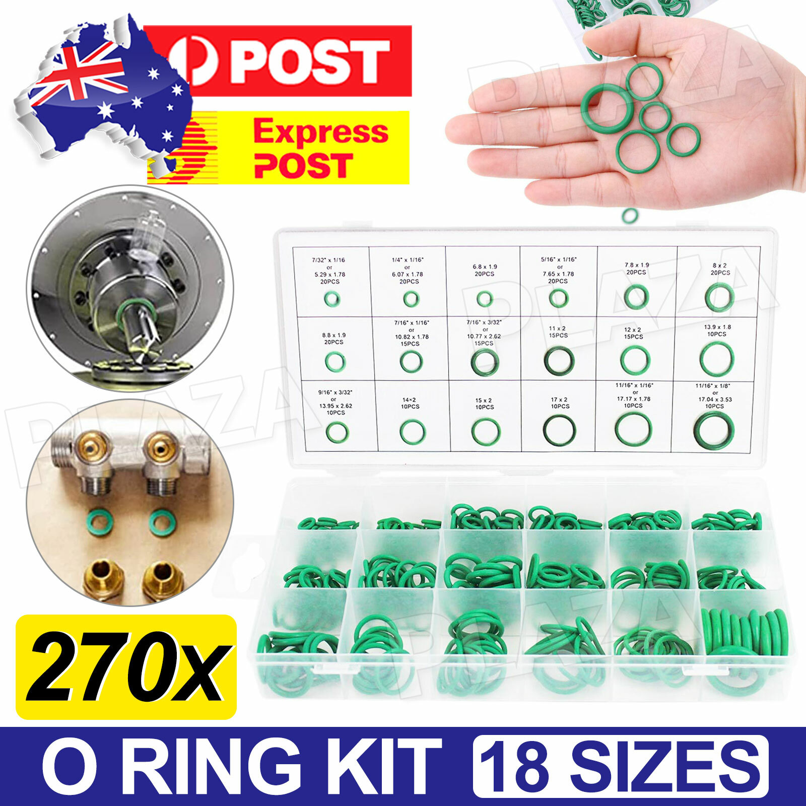 270 Pcs Air Conditioning O Ring Assortment Kit Green HNBR Rubber 18 Sizes Case