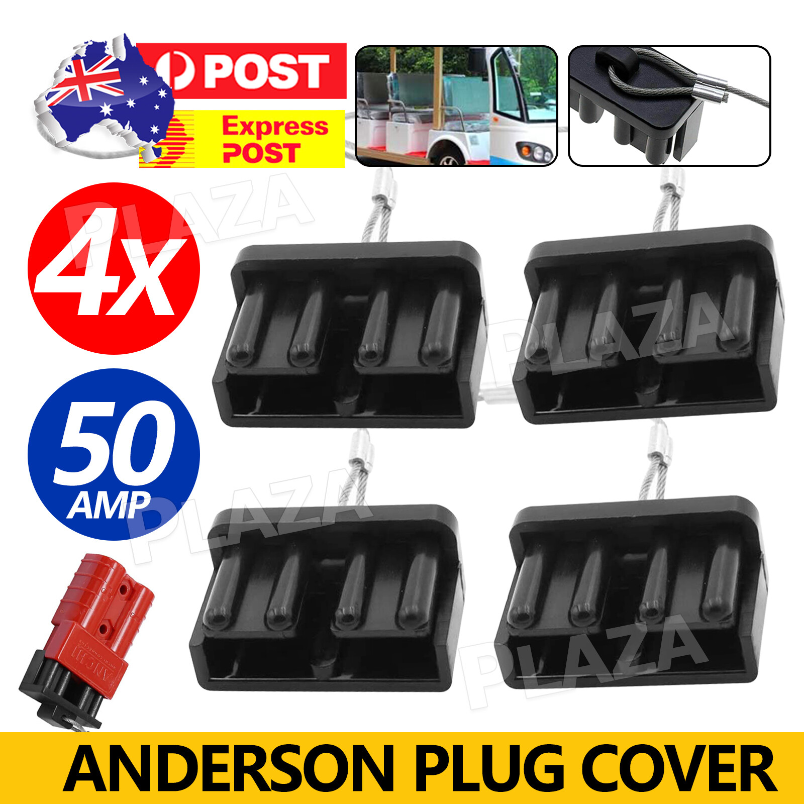 4pcs Black Anderson 50AMP Dust Cap Cover Connectors Caravan Battery Plug Style