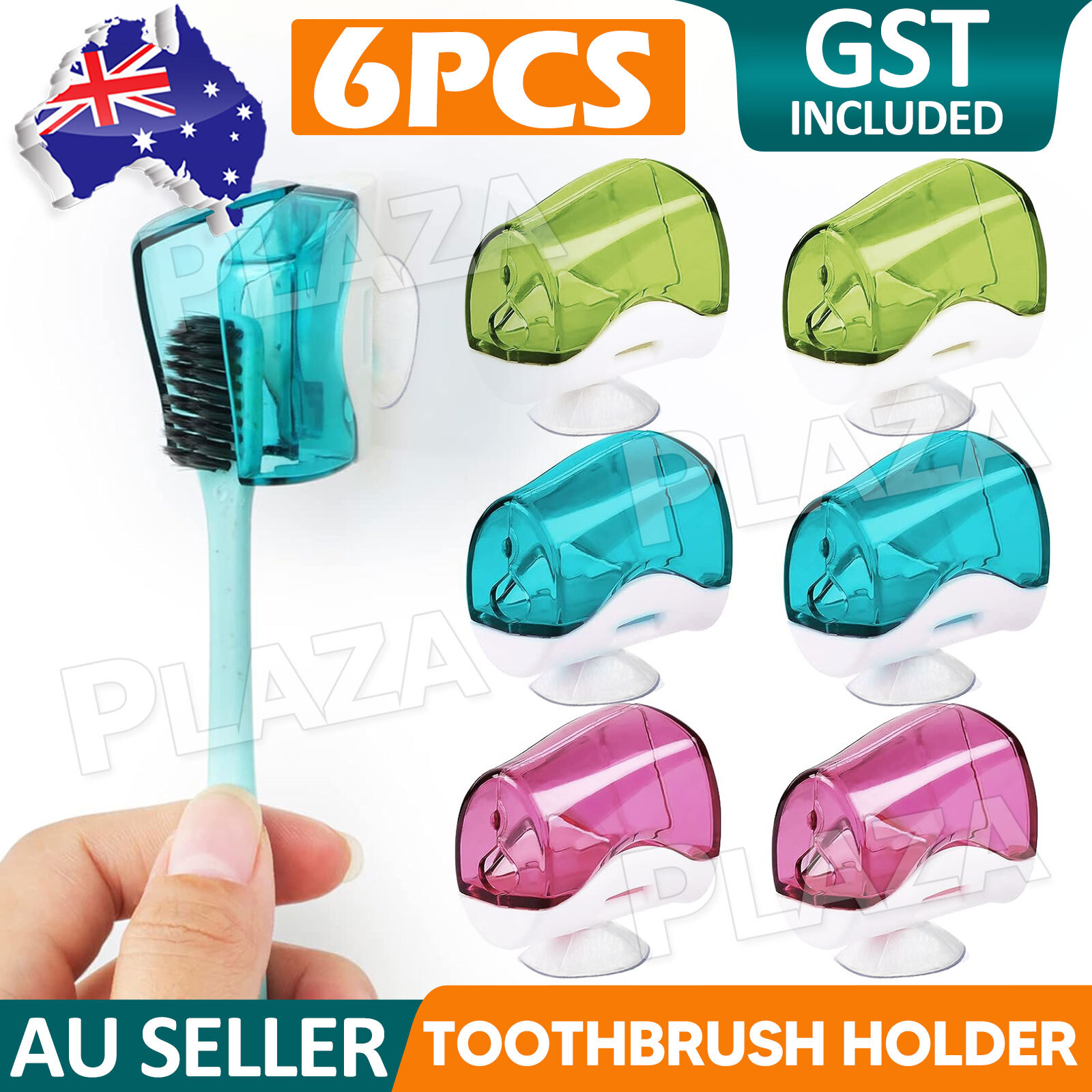 6PCS Wall Mounted Toothbrush Holder Dust Cover Suction Cup Bathroom Plastic Rack