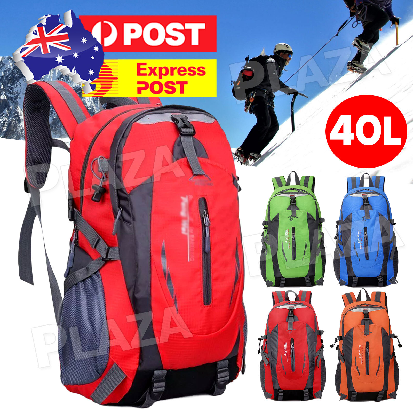 40L Waterproof Hiking Camping Backpack Nylon Black 52x32x18CM Outdoor Travel