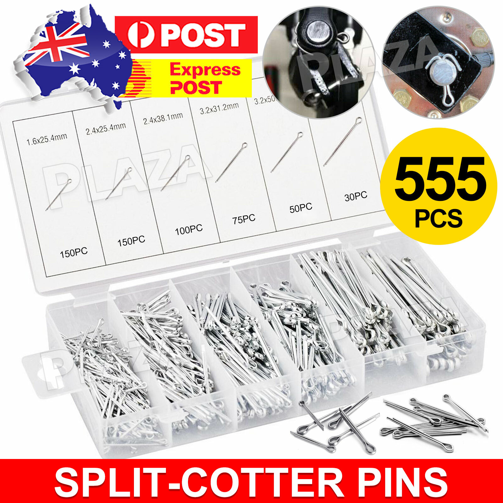 555pc Cotter Assortment Split Pins Plated Steel Silver Resealable Plastic Carry