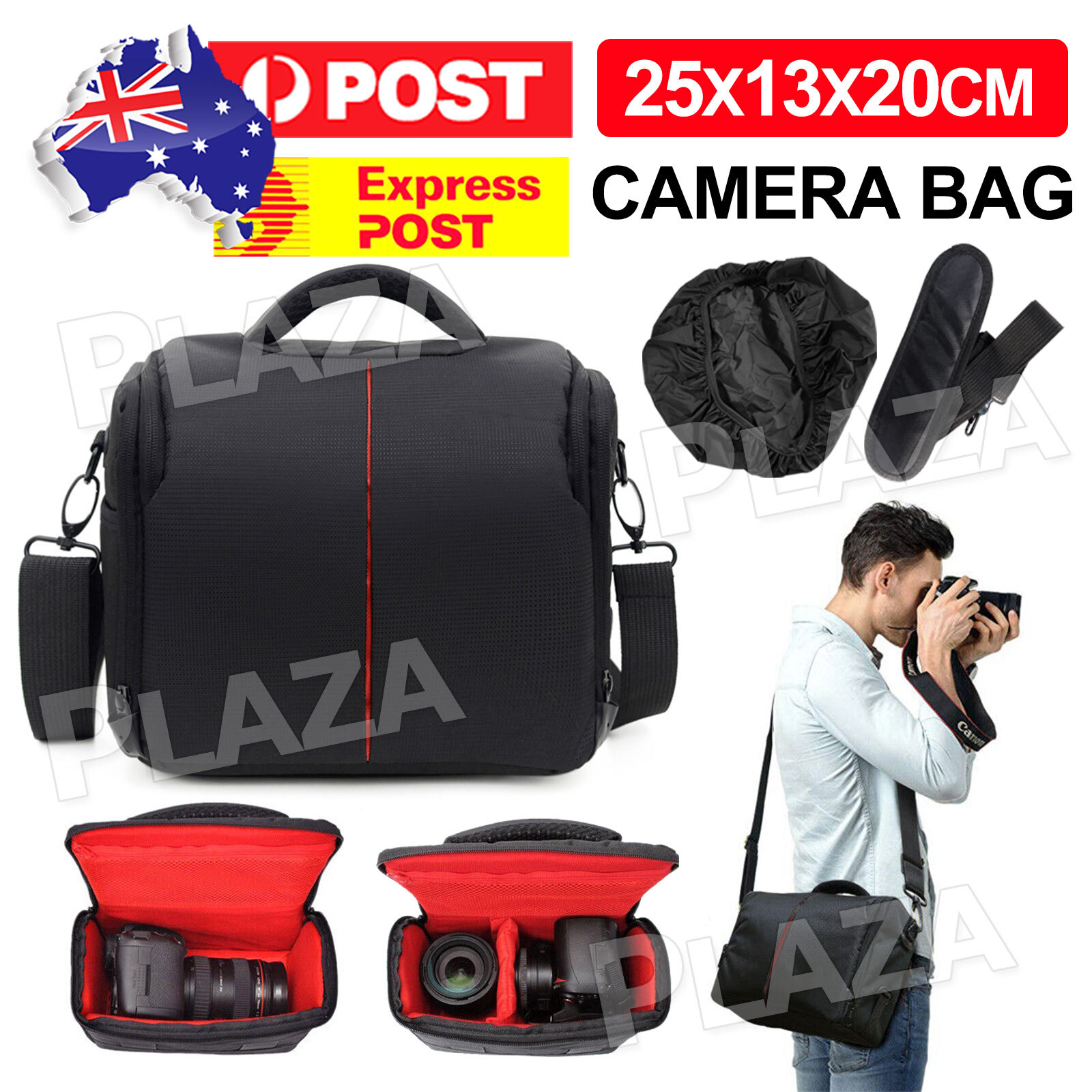 DSLR Camera Bag Shockproof Padded Shoulder Strap Black 25x13x20CM Universal