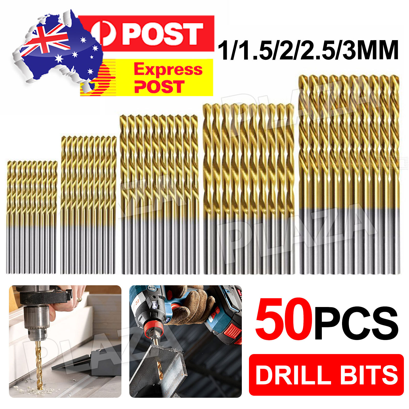 50pcs High Speed Steel Drill Bits 1mm-3mm Titanium Coated Wood Plastic Aluminum.