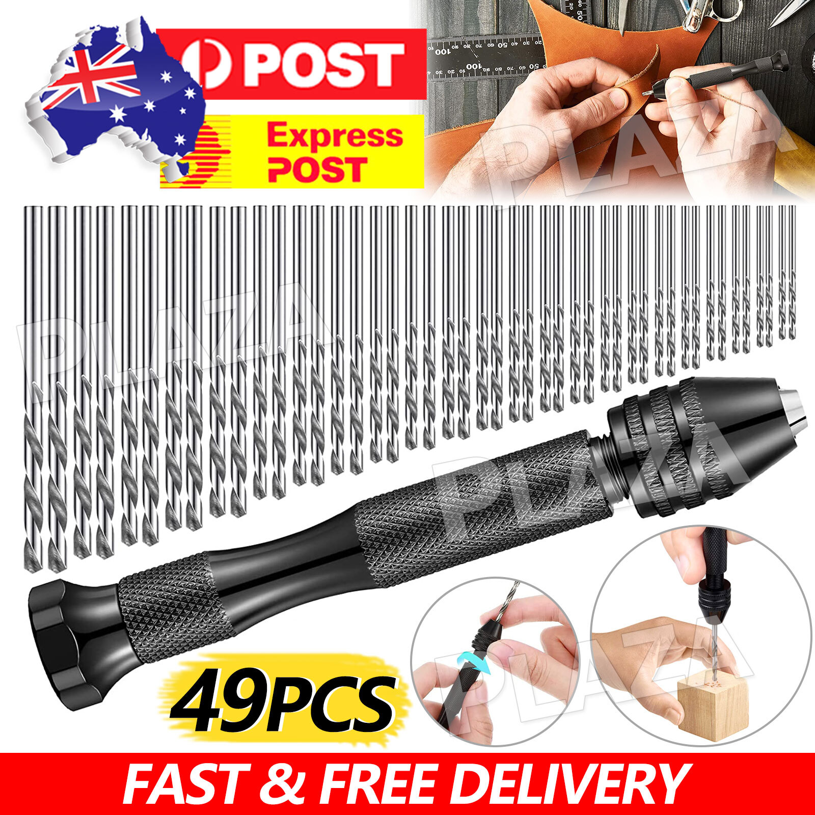 49pcs Mini Hand Drill Pin Vise Twist Bits Set 0.5-3.0 mm High Speed Steel DIY