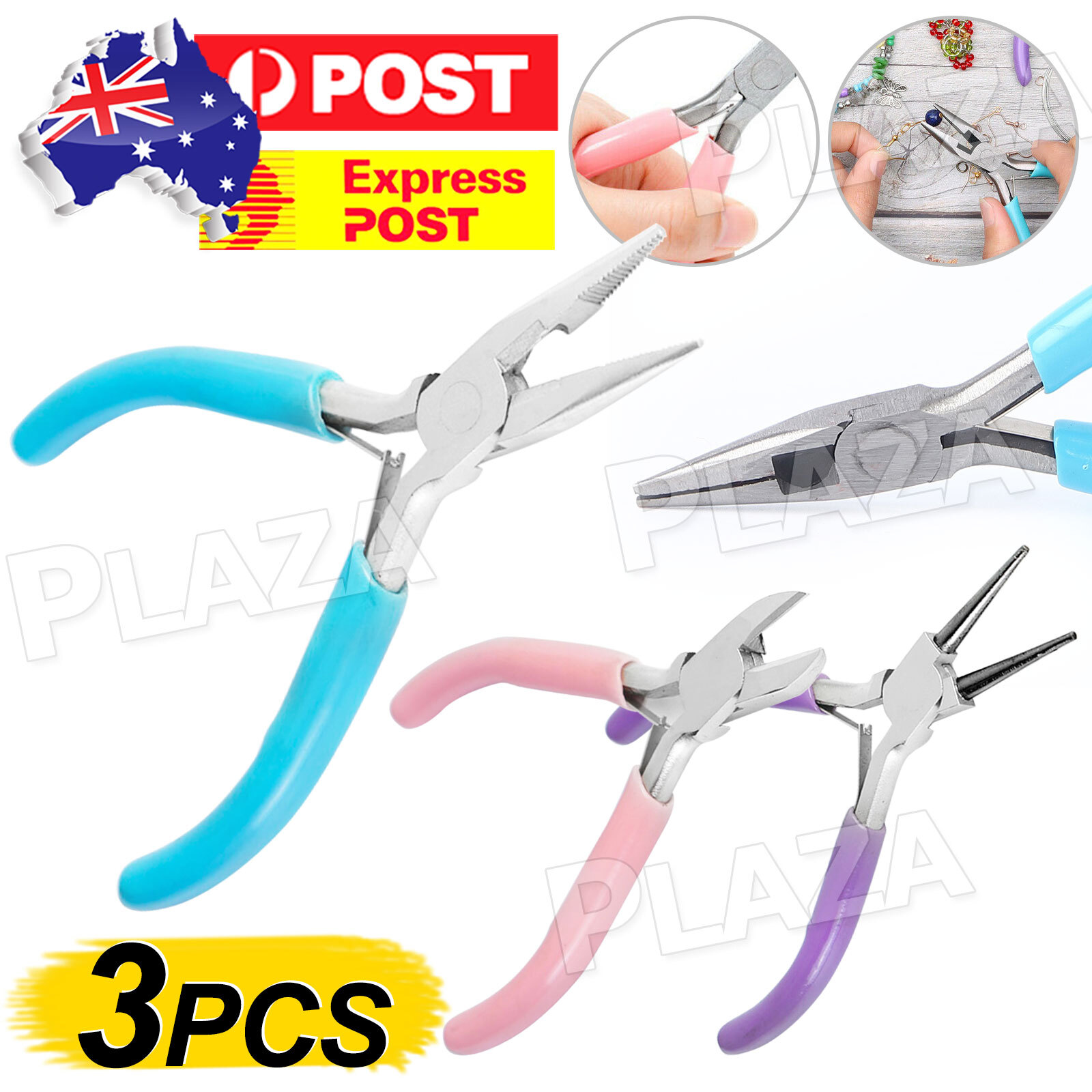 3PCS Mini Jewellery Pliers Set 12CM Needle Nose Round Nose Side Cutters Steel
