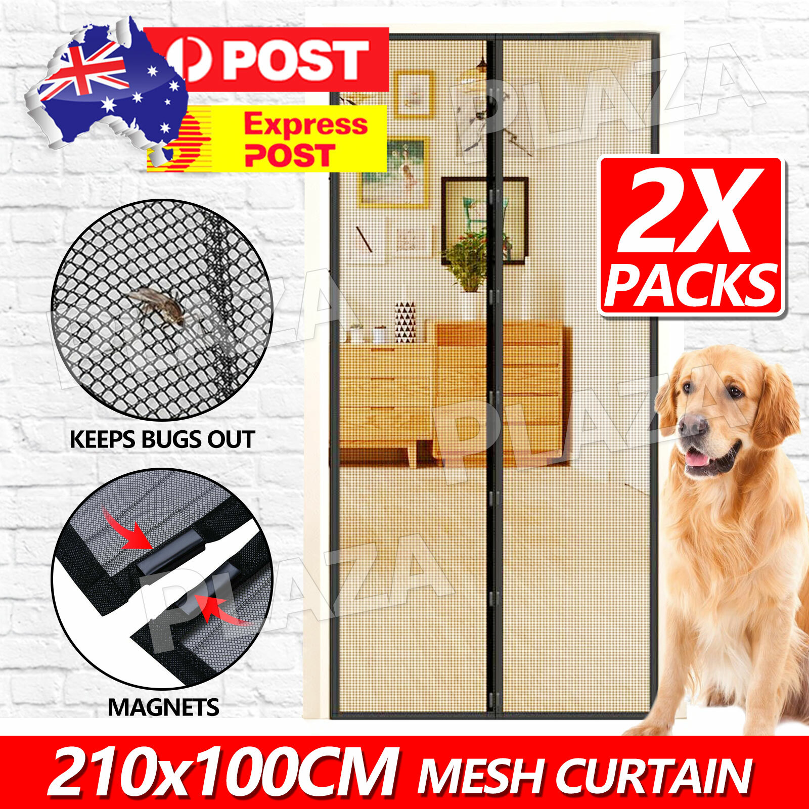 2 SET Magnetic Mesh Door Fly Screen Curtain Black Mosquito 100cm 210cm Nylon