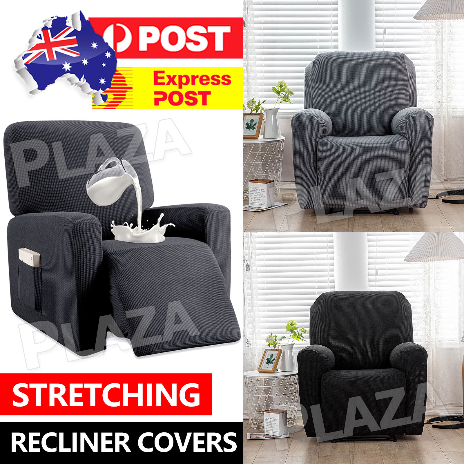 Stretch Recliner Chair Slipcover Universal Polyester Spandex Dark Grey Footrest