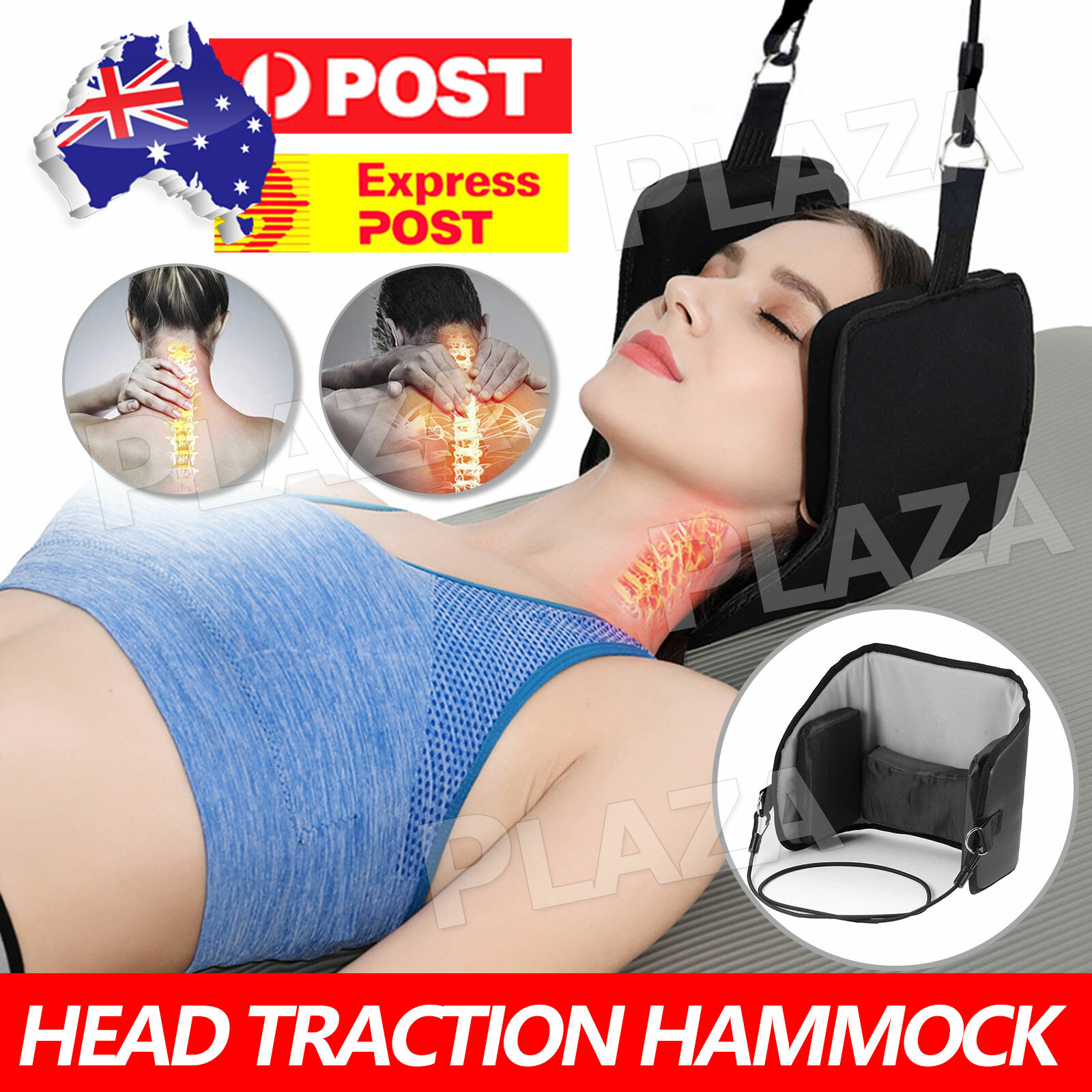 Head Hammock Cervical Traction Neck Stretcher Relief Black Leather 55cm 23cm