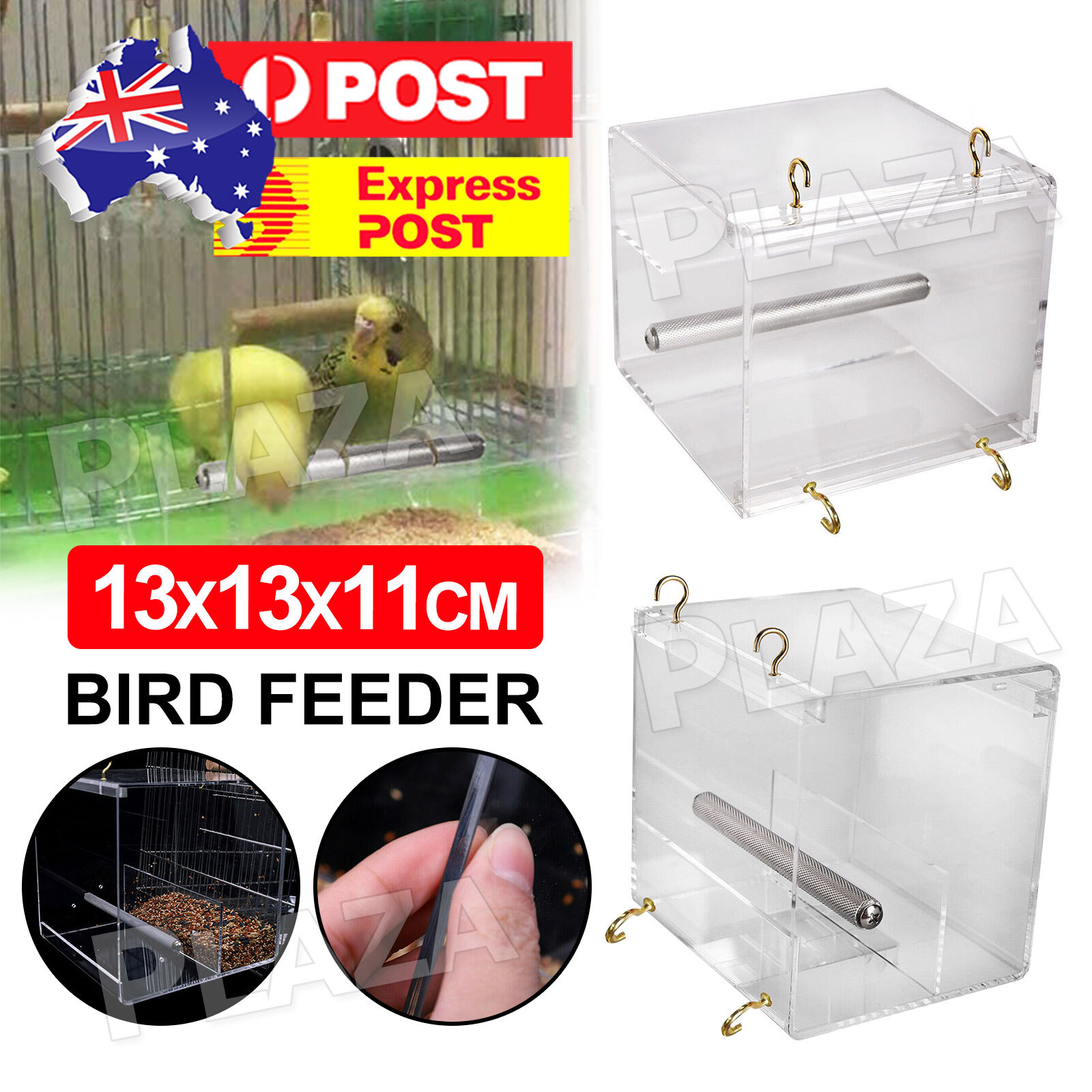Acrylic No Mess Bird Cage Seed Feeder Transparent 13x13x11CM Small Medium Large