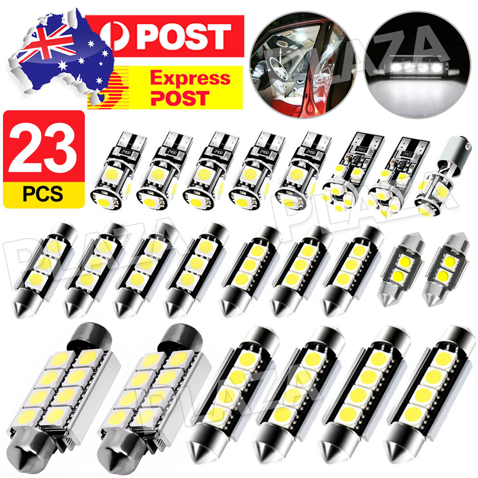 23PCS 12V Festoon Interior White Bulb 5050 Auto Dome Globe 194 T10 W5W 31MM C5W