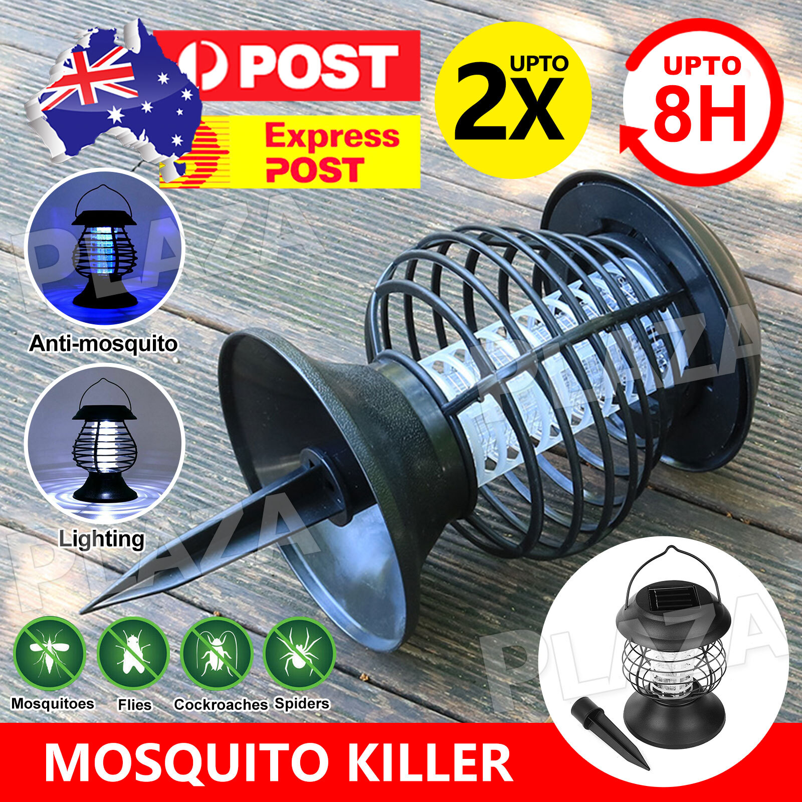 Solar LED Mosquito Killer Bug Zapper Outdoor Waterproof 18.5x13x13CM Blue White