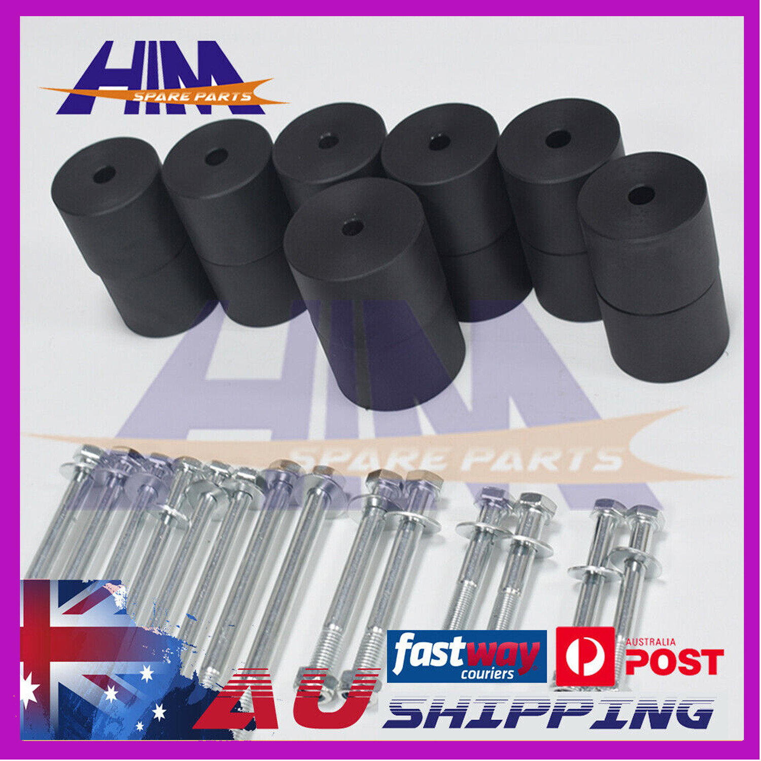 HIM 50mm Body Lift Kit 50327 Nissan Navara D22 4X4 Dual Cab HDPE Blocks Bolts