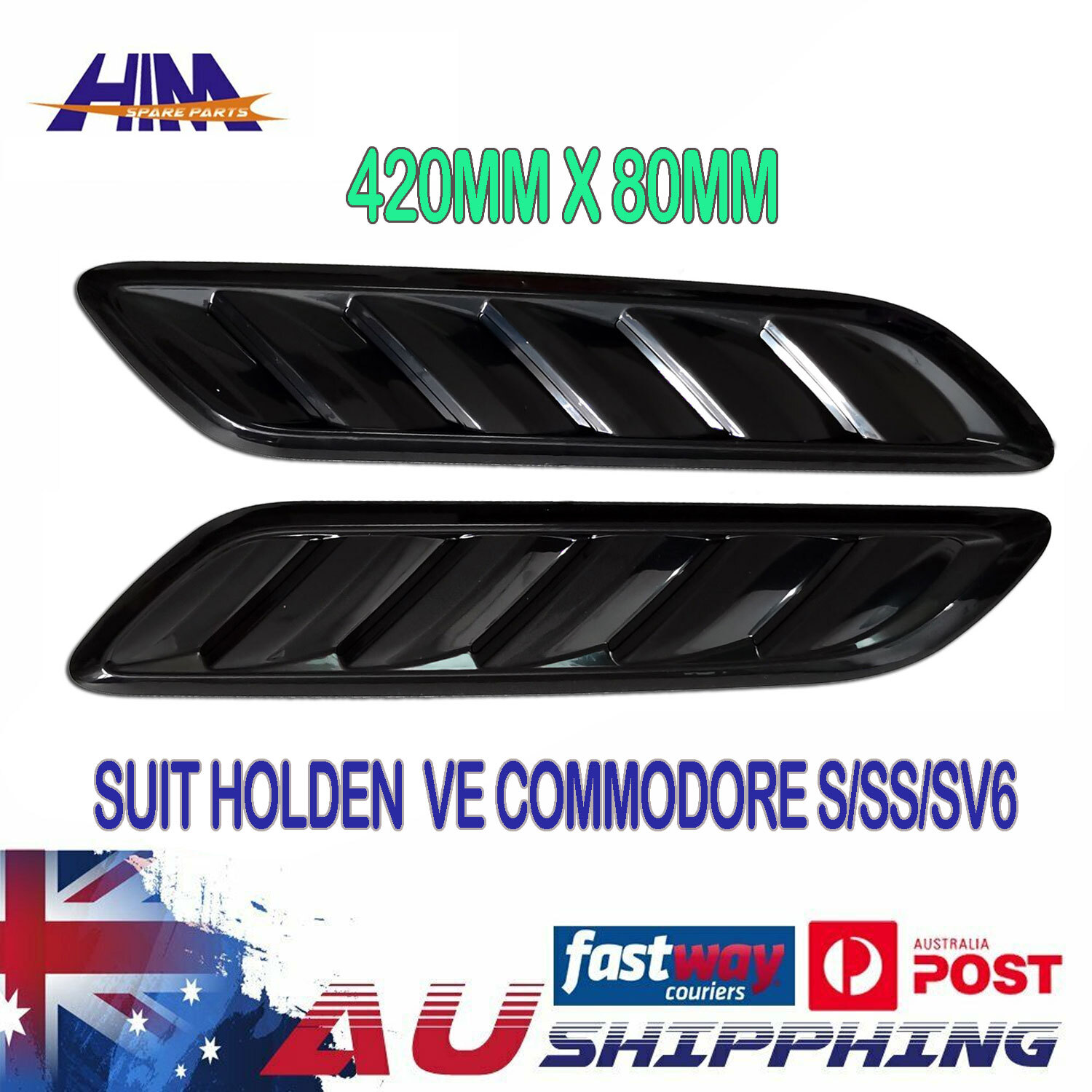 HIM Holden Bonnet Vents 110301MPO6 GLOSS BLACK ABS Plastic Pair VE VF HSV Series