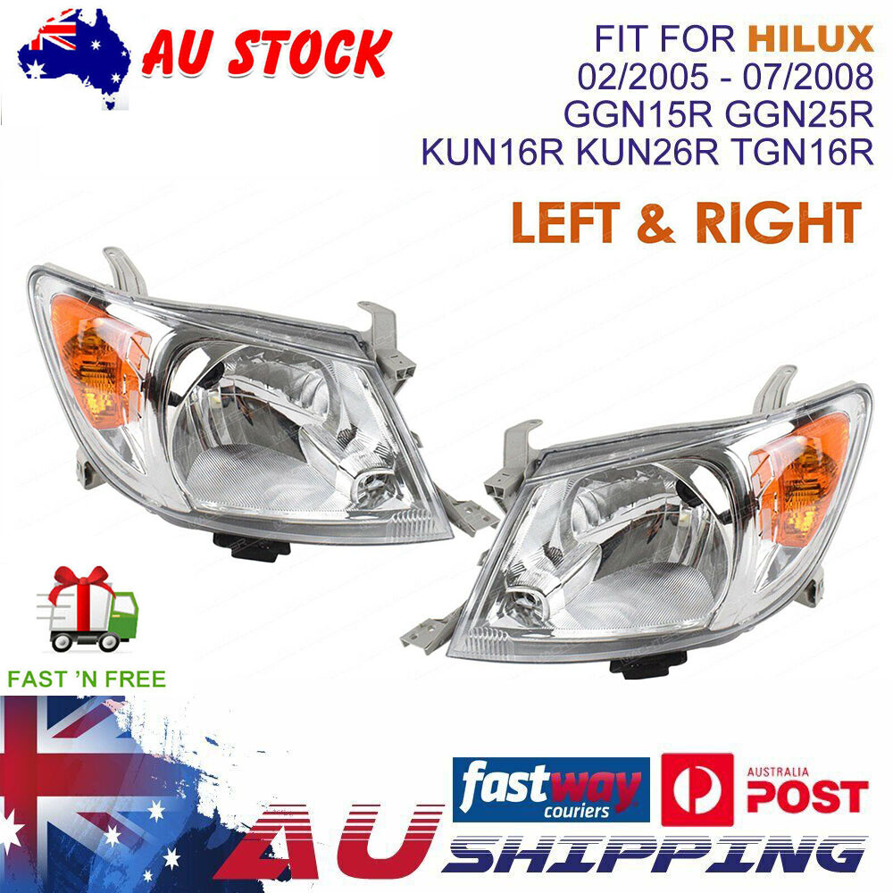 HIM Headlight Assembly Pair Toyota Hilux GGN KUN TGN 50T0002-3 2005-2008 Chrome