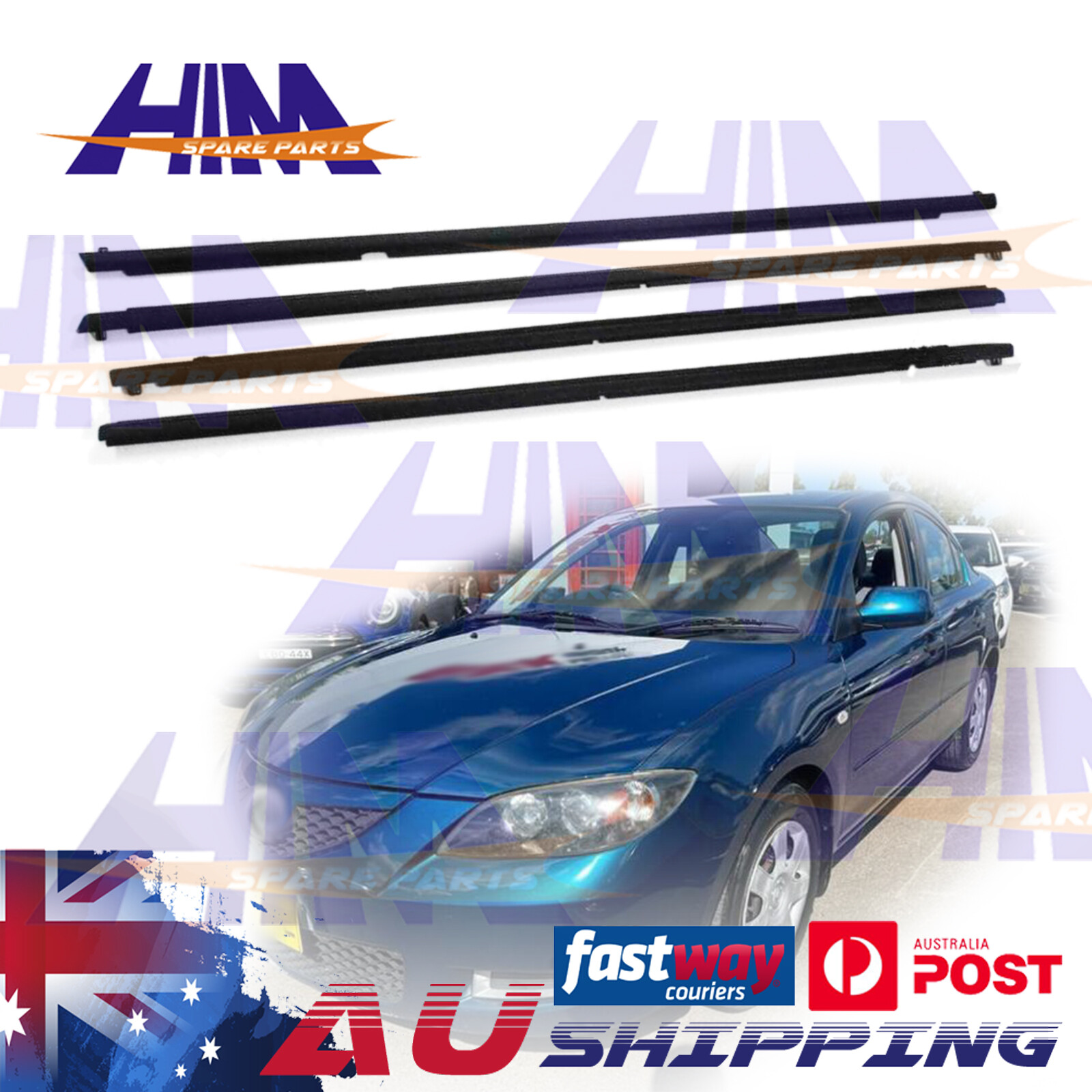 HIM 4PCS Door Window Rubber Weather Strips Mazda 3 BK Series Sedan WDS-MA001