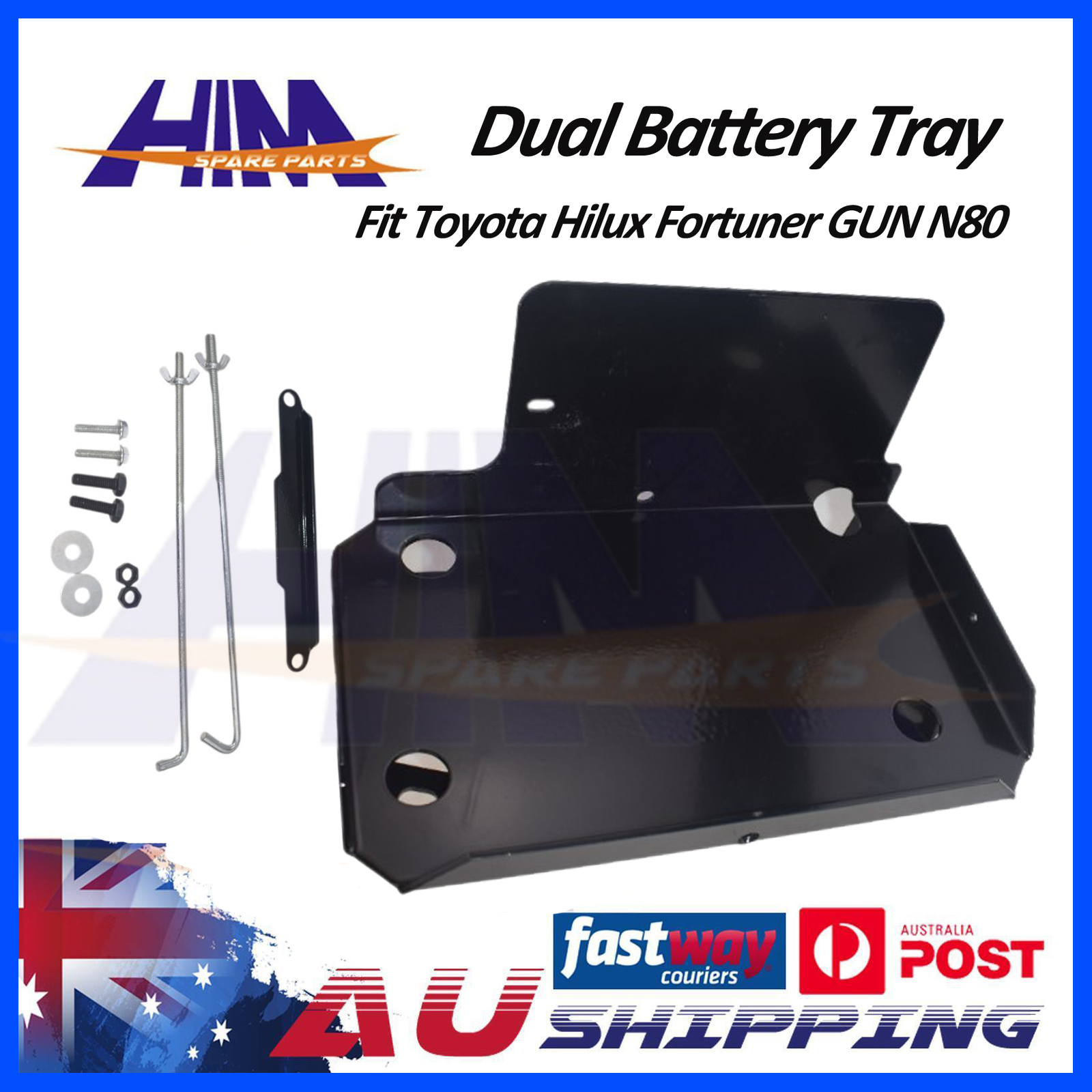 HIM Dual Battery Tray Toyota Hilux N80 Fortuner GUN123 3mm Steel 2015-Current