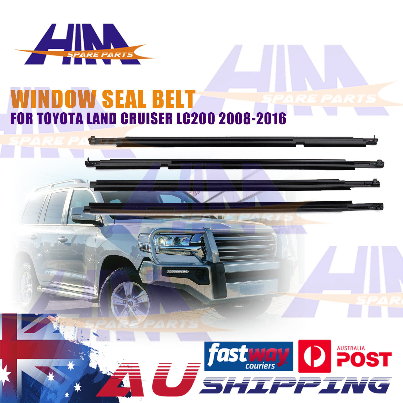 HKI 4PCS Window Weather Strips Rubber Black Toyota LandCruiser LC200 2008-2016