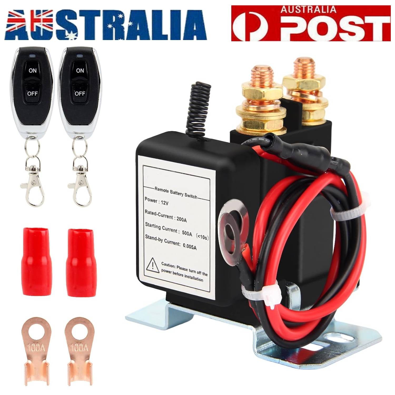 12V 500A Remote Battery Disconnect Relay 200A Copper Black Master Kill Switch