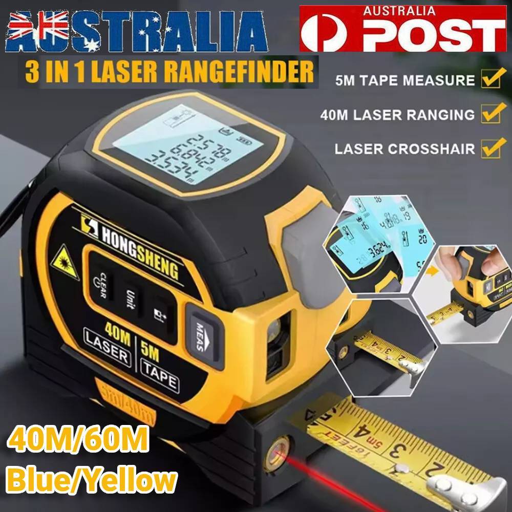 3-in-1 LCD Laser Digital Tape Measure Rangefinder 40M Yellow 5-meter Backlight