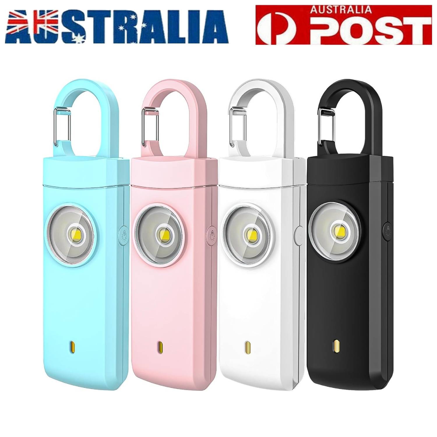 Personal Safety Alarm Women 130dB Loud Siren SOS Strobe LED Light USB Blue ABS