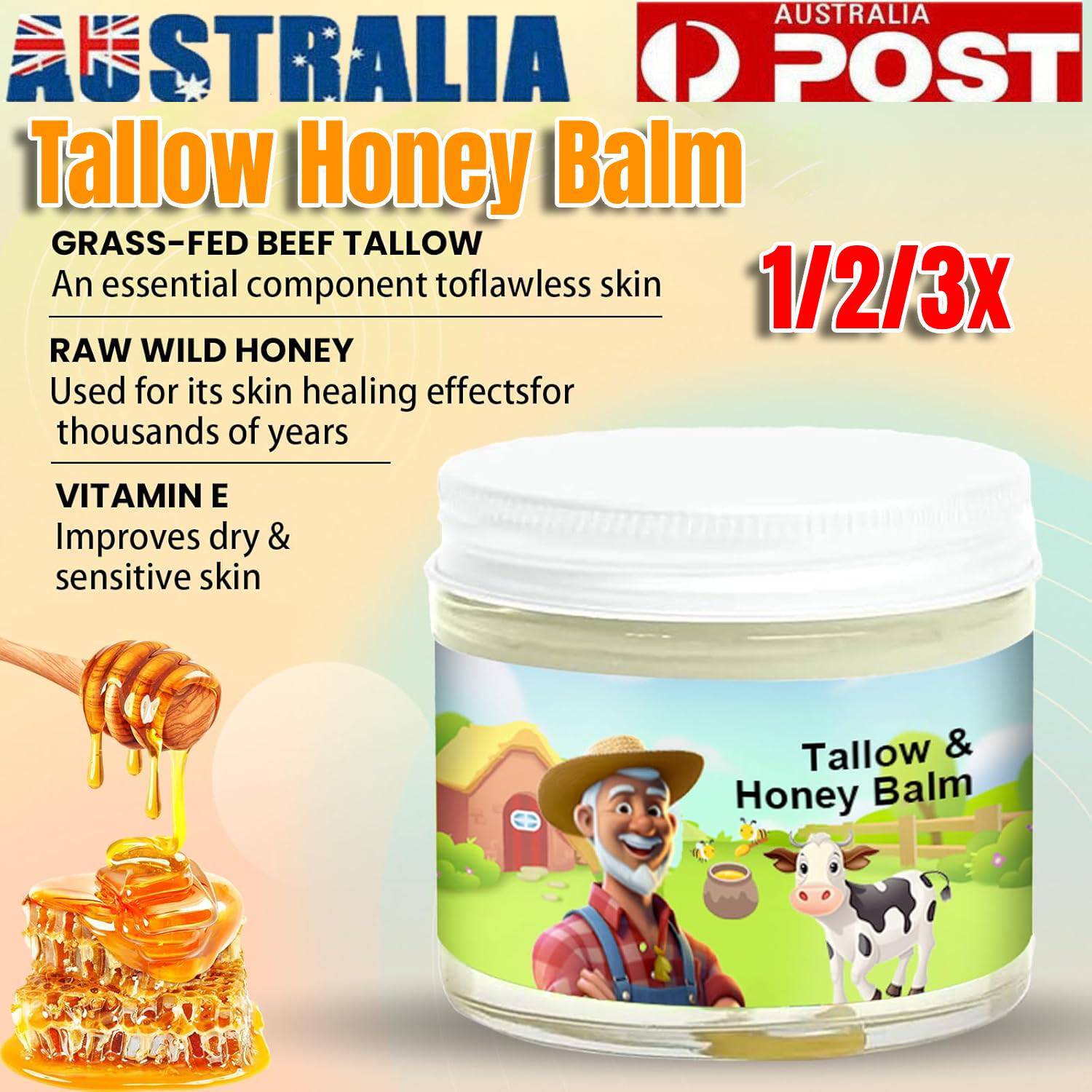 Tallow Honey Balm Beef Tallow Face Moisturizer 60g All-Natural Deep Hydration