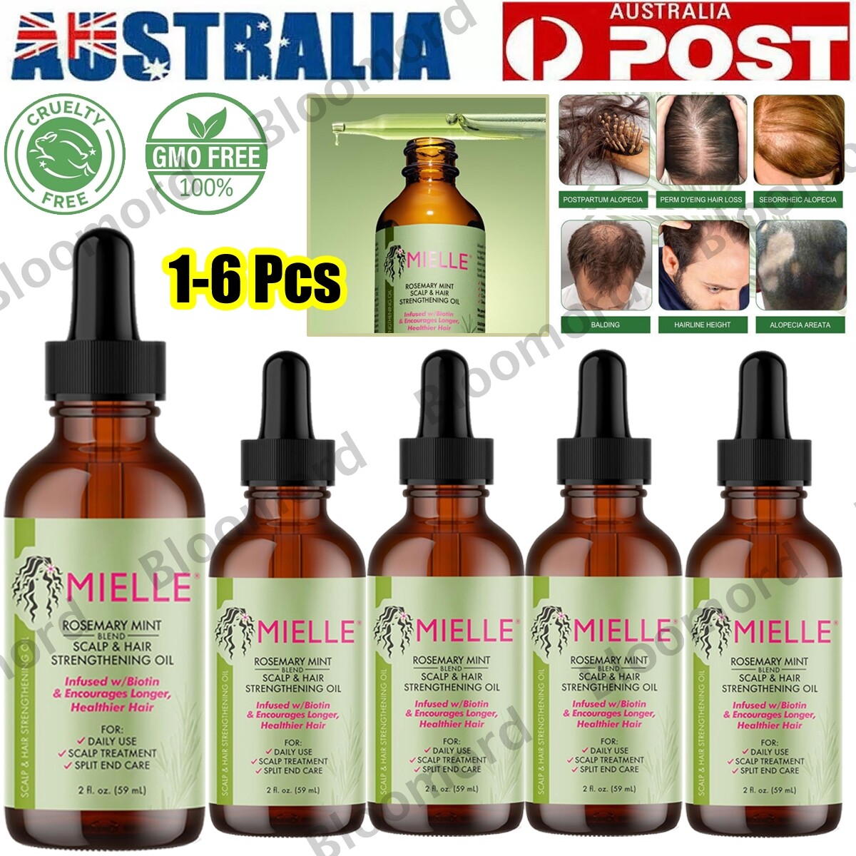 Mielle Rosemary Mint Scalp & Hair Strengthening Oil 59ml Biotin Growth Organic