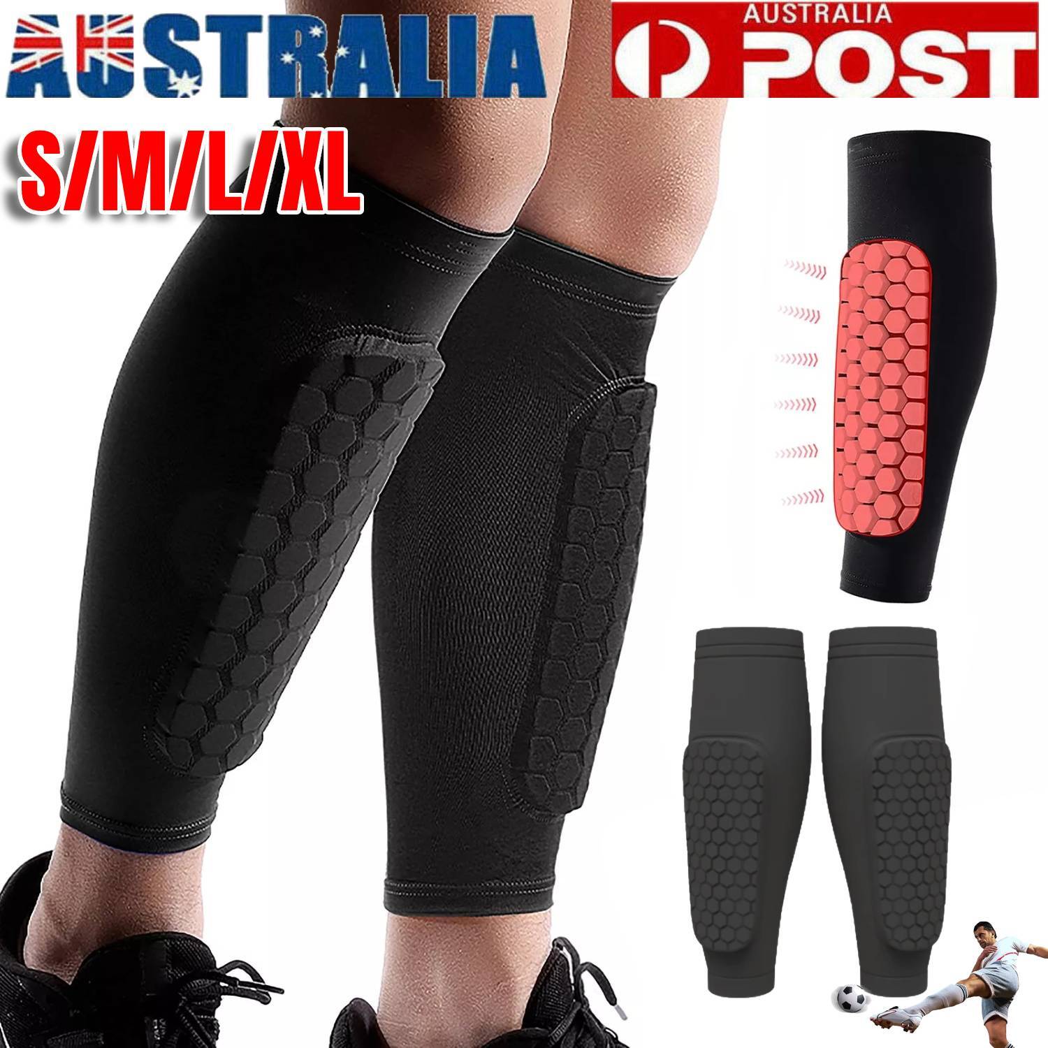 2PCS Black Soccer Shin Guards Pads Kids Youth Adult Calf Compression Sleeves