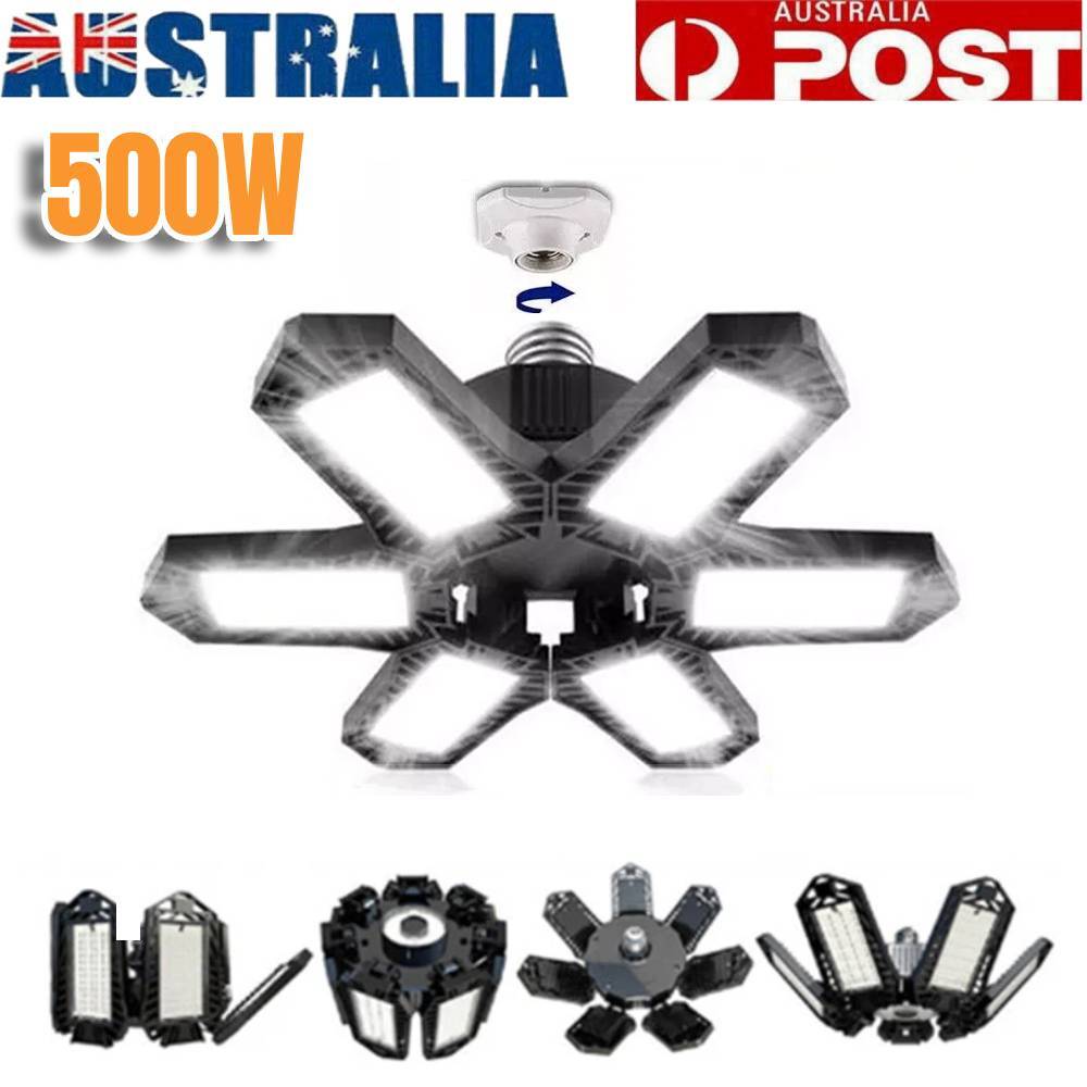 550W LED Garage Light 55000 Lumens 6500K 6 Adjustable Panels E27/E26 Black ABS