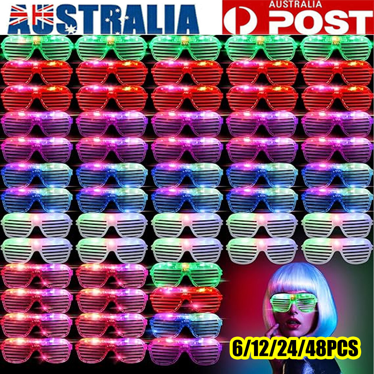 LED Party Glasses Light Up Glow Neon Shutter Shades Flashing Disco Rave 6PCS