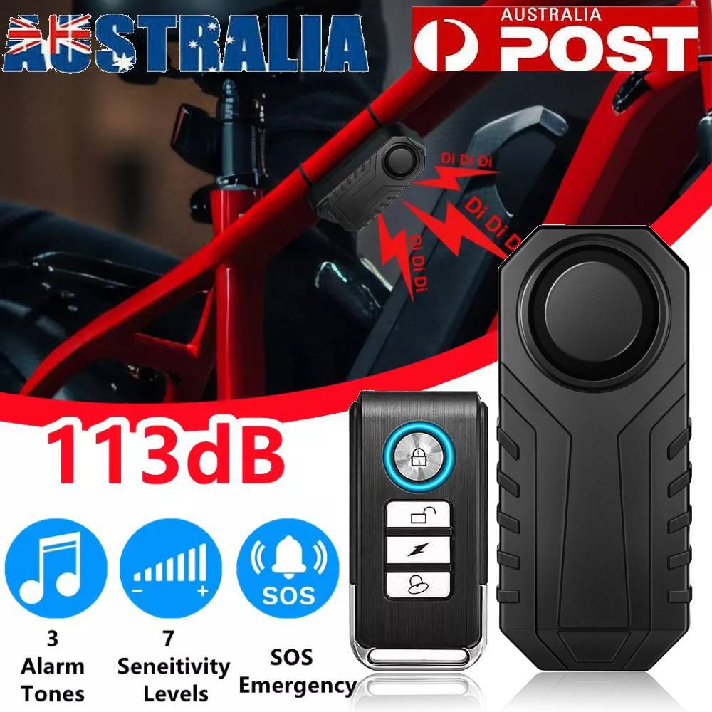 113dB Wireless Bike Alarm Remote Anti-Theft Vibration IP55 Waterproof Motorcycle