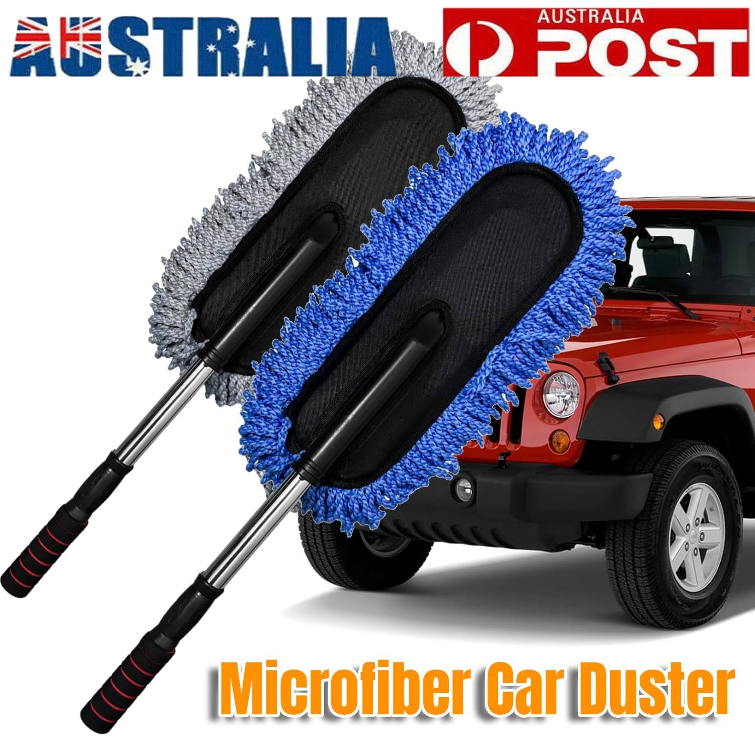 Car Wash Microfiber Duster Telescoping Cleaning Brush Grey Wheel Rim Dust Tool