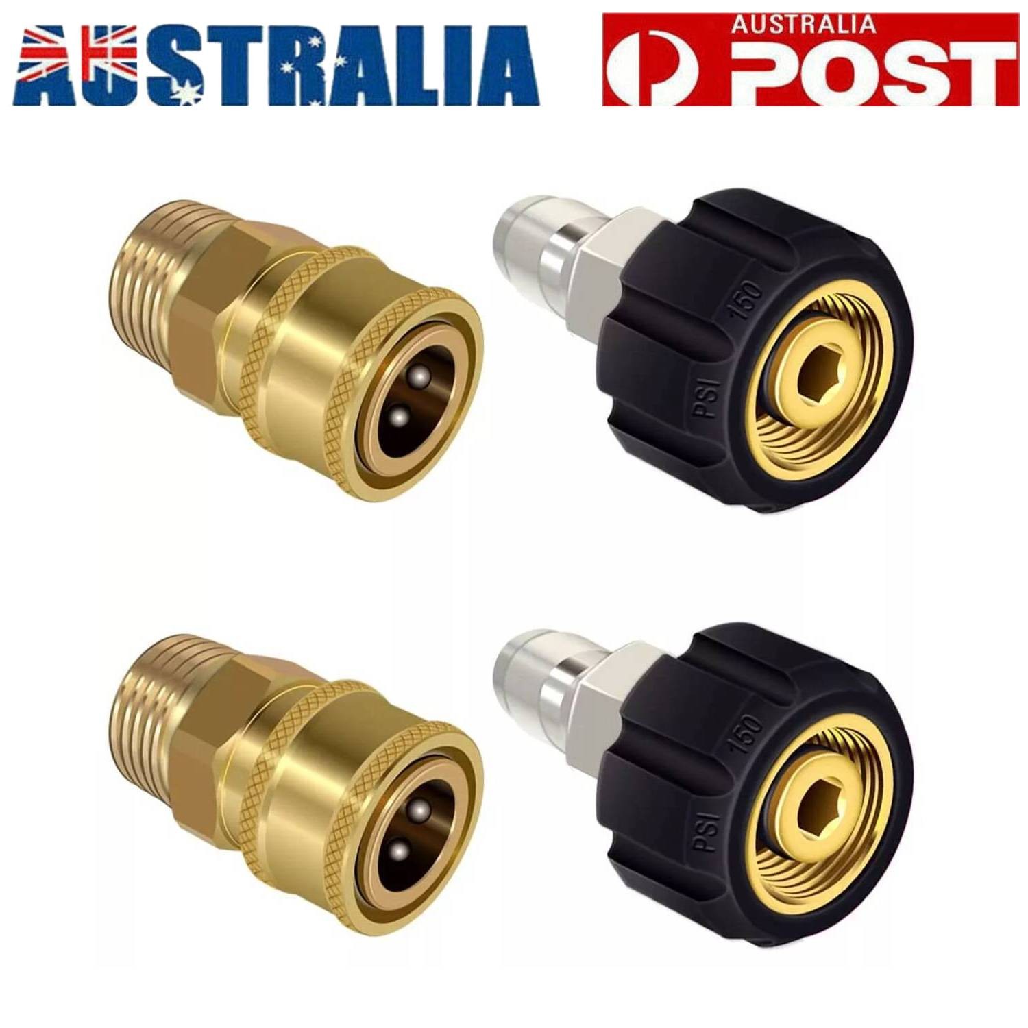 2x 5000PSI M22 14mm Swivel Pressure Washer Hose Adapter 3/8 Quick Connect Brass