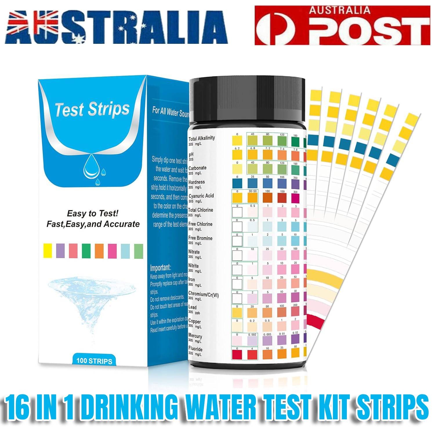 16 in 1 Drinking Water Test Kit Strips 50 Strips pH Hardness Fluoride Tap Home