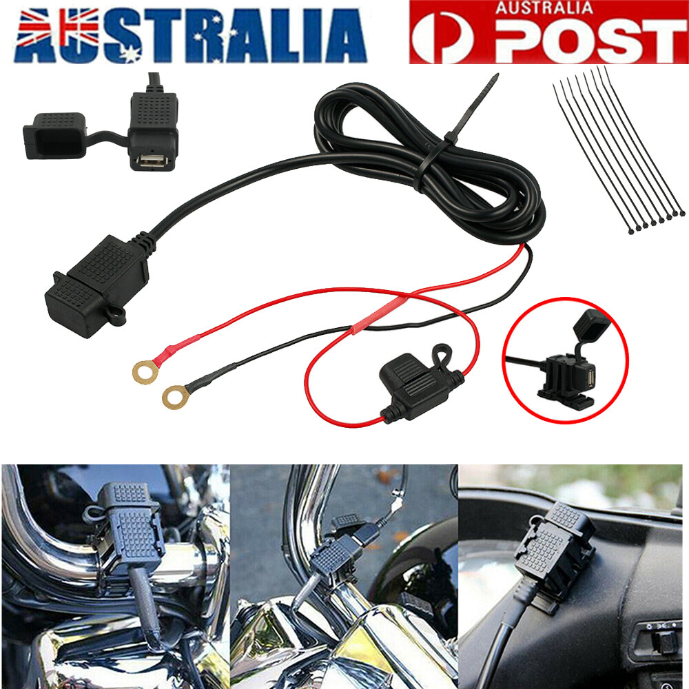 Motorcycle USB Charger 2.1A Waterproof 12V/24V SAE Adapter Cable 1.8m Universal