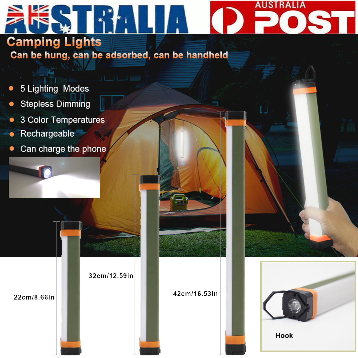 LED Camping Lantern Magnetic USB Rechargeable Multiple Modes--5-mode 3.5W 22 CM