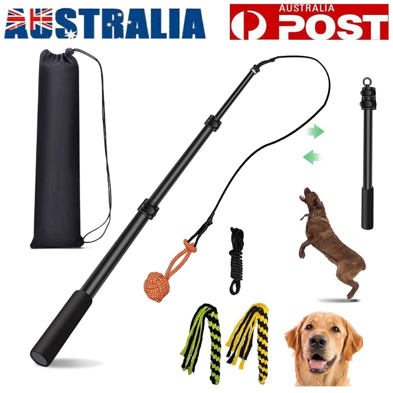Interactive Flirt Pole Extendable Tug-of-war Durable Nylon Dog Toy Black 40.1