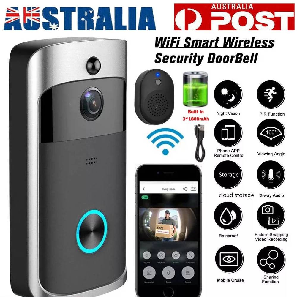 Wireless Smart Video Doorbell WiFi Security Camera 720P FHD Waterproof Black