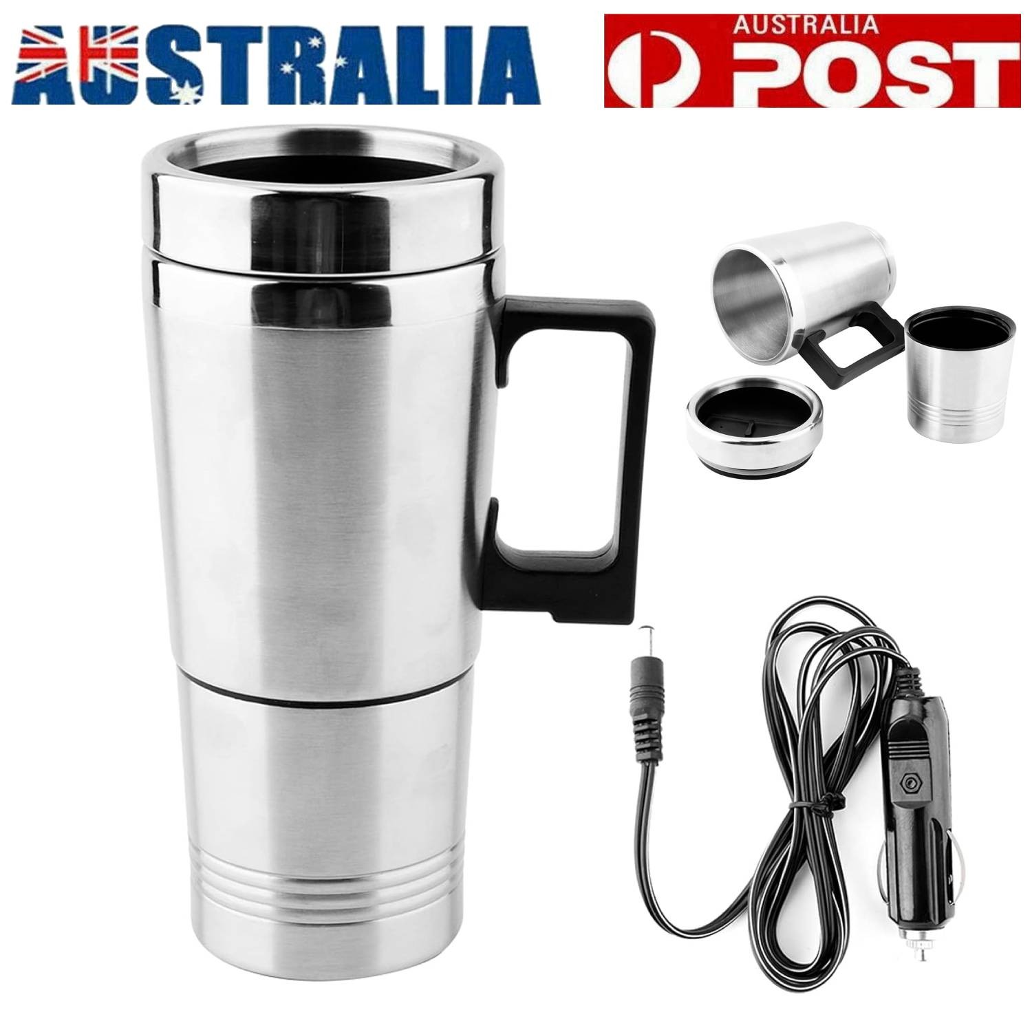 12V Car Heating Cup Stainless Steel 500ml Silver Electric Travel Kettle Camping