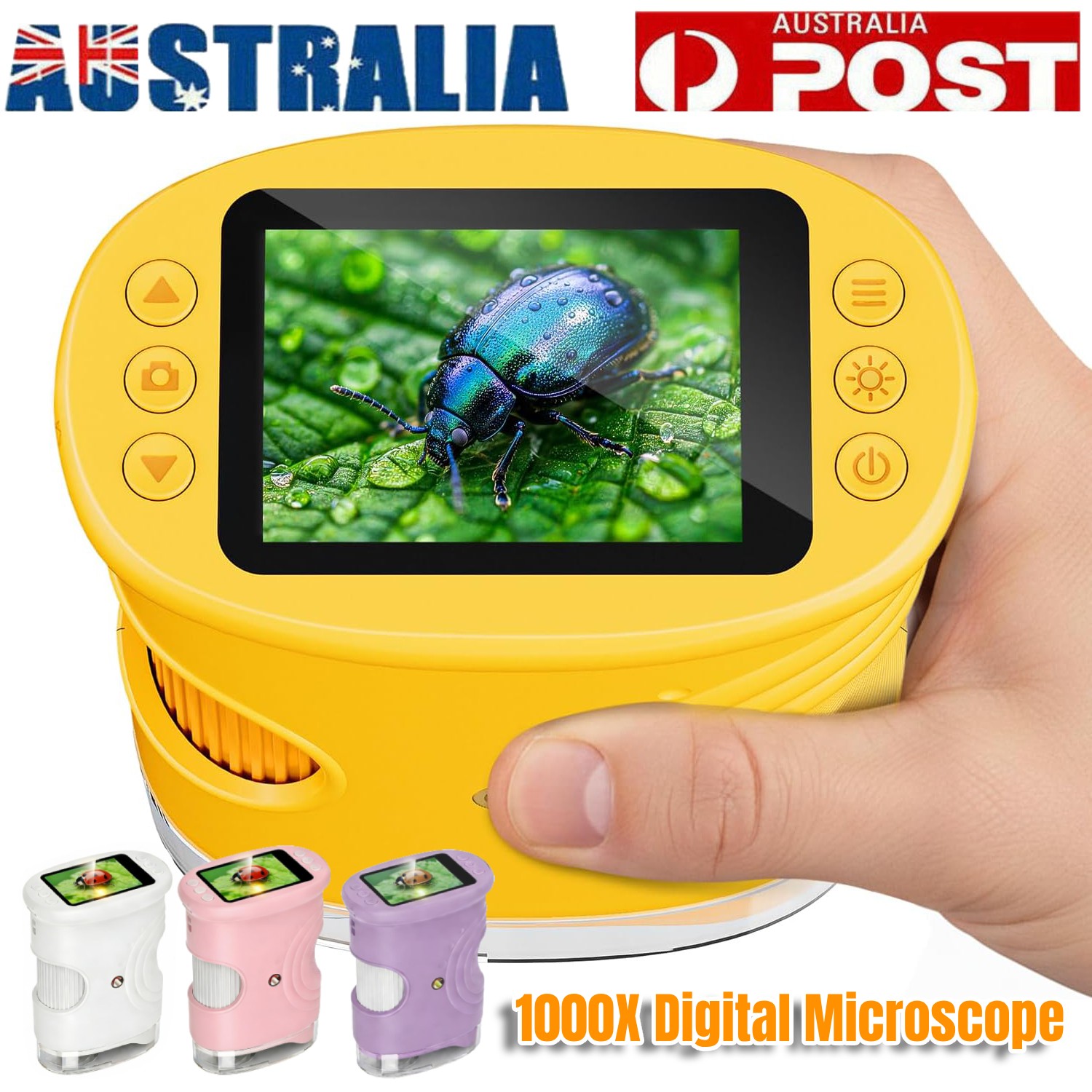 White Handheld Digital Microscope 1000X 2-inch IPS Screen Kids Science Toys