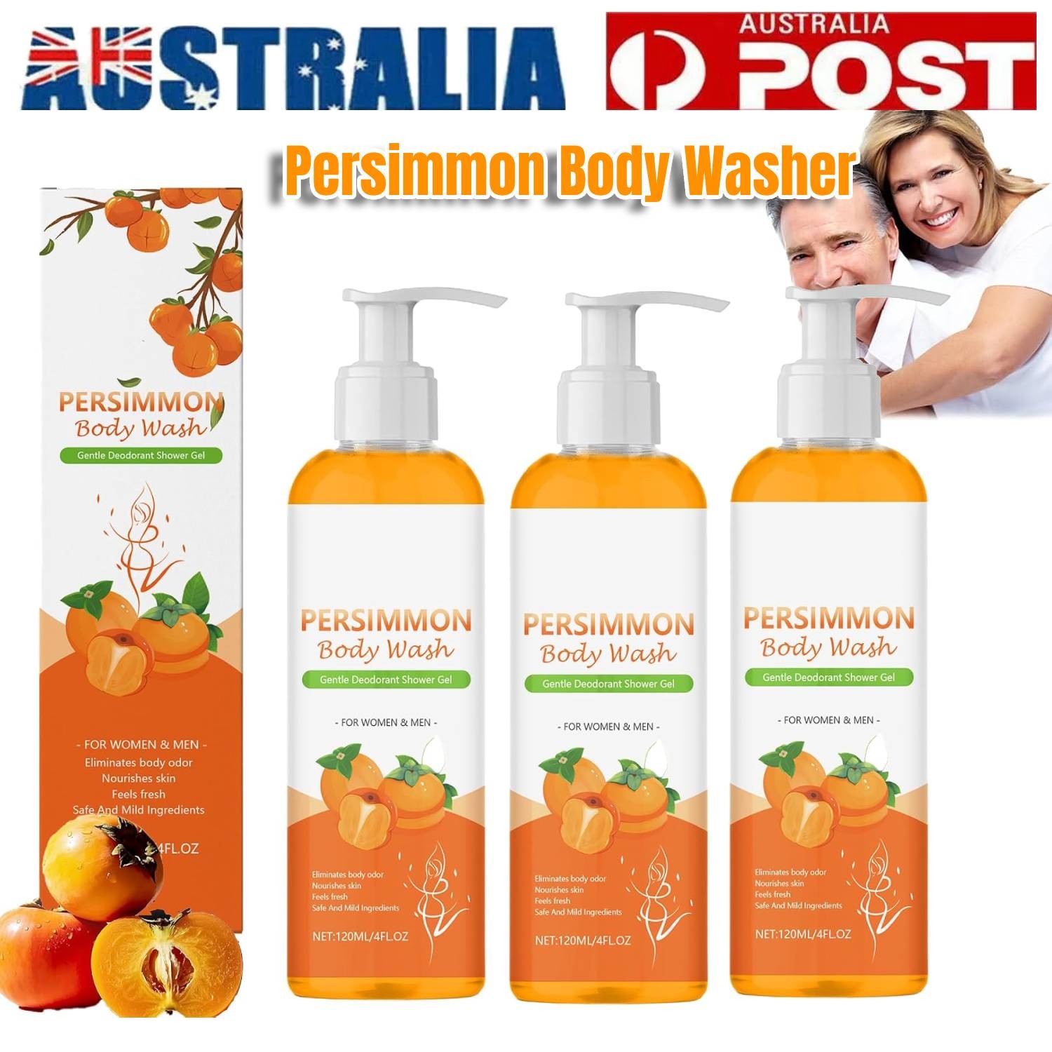 Persimmon Body Wash Odor Eliminator 120ml Gentle Hydrating Shower Gel Whitening