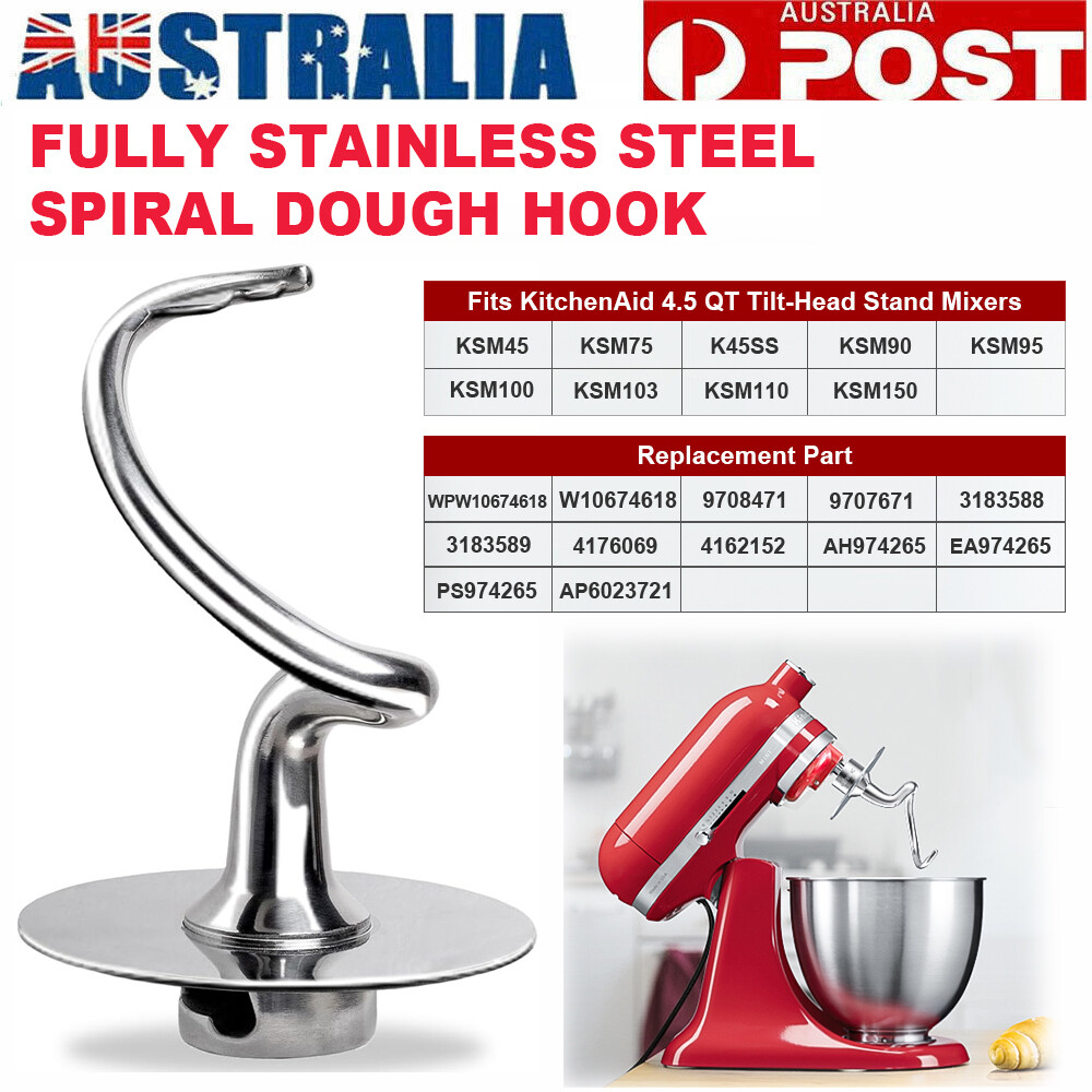 KitchenAid K45DH Spiral Dough Hook 18/8 304 Stainless Steel 4.5-5 QT Stand Mixer