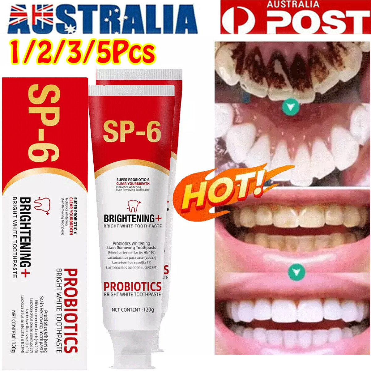 SP-6 Probiotic Whitening Toothpaste Deep Clean Fresh Breath Natural 1/2/3/5Pcs
