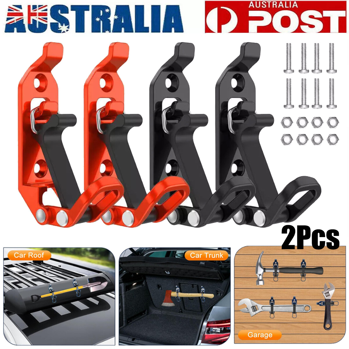 2pcs Shovel Mount Brackets Roof Rack Axe Holder Kit Zinc Alloy Rubber Orange
